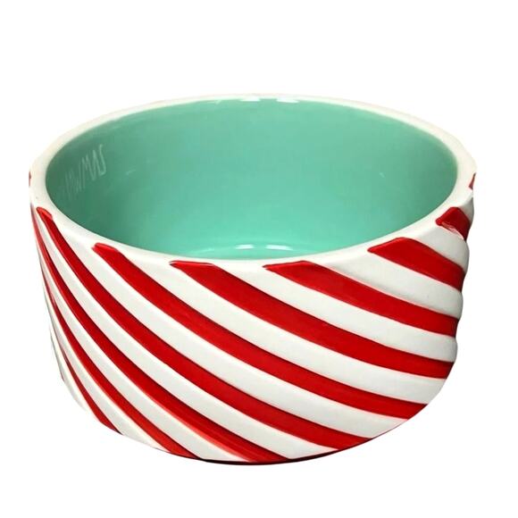 Rae Dunn Dog Bowl Christmas Candy Cane Striped MERRY PAWMAS New - Picture 2 of 11